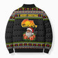 African Safari Black Santa Christmas Bomber Puffer Jacket Ugly Pattern Sunset Baobab Tree Africa Map