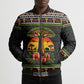 African Safari Black Santa Christmas Bomber Puffer Jacket Ugly Pattern Sunset Baobab Tree Africa Map