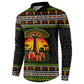 African Safari Black Santa Christmas Button Sweatshirt Ugly Pattern Sunset Baobab Tree Africa Map