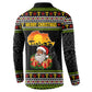African Safari Black Santa Christmas Button Sweatshirt Ugly Pattern Sunset Baobab Tree Africa Map