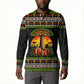 African Safari Black Santa Christmas Button Sweatshirt Ugly Pattern Sunset Baobab Tree Africa Map