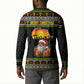 African Safari Black Santa Christmas Button Sweatshirt Ugly Pattern Sunset Baobab Tree Africa Map