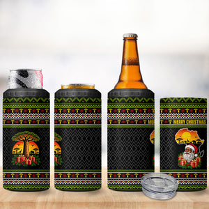 African Safari Black Santa Christmas 4 in 1 Can Cooler Tumbler Ugly Pattern Sunset Baobab Tree Africa Map