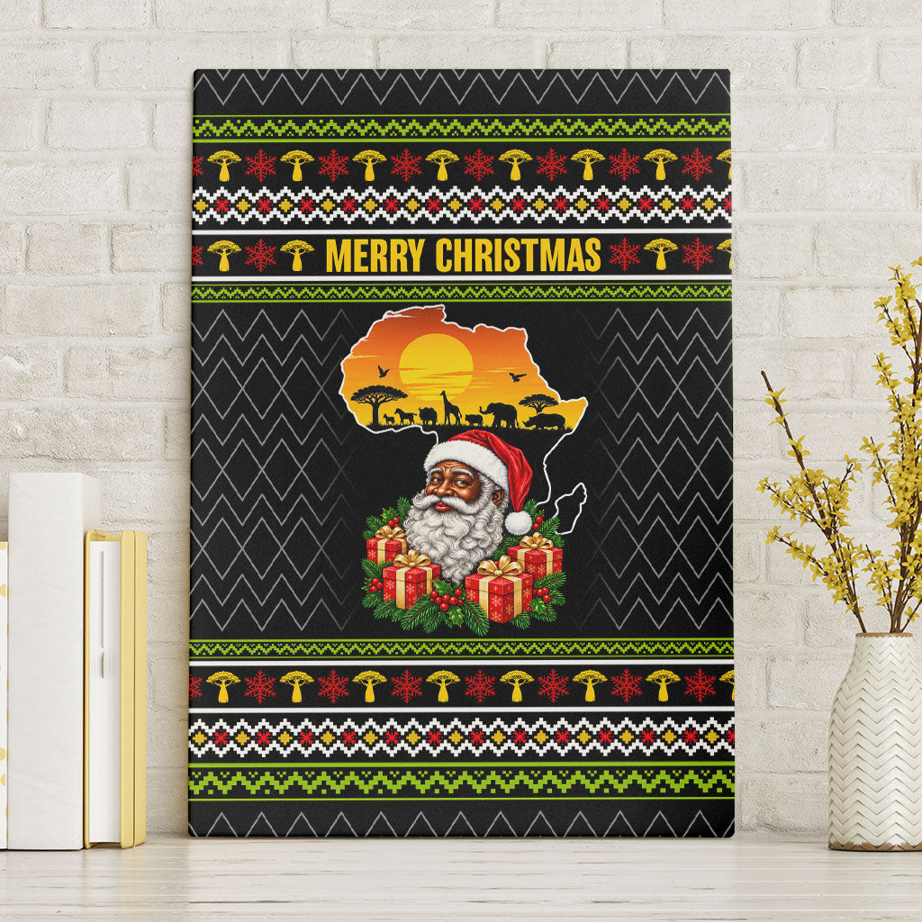 African Safari Black Santa Christmas Canvas Wall Art Ugly Pattern Sunset Baobab Tree Africa Map