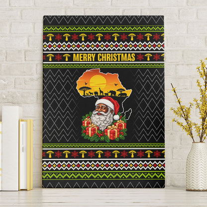 African Safari Black Santa Christmas Canvas Wall Art Ugly Pattern Sunset Baobab Tree Africa Map