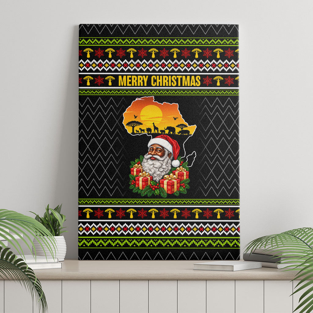 African Safari Black Santa Christmas Canvas Wall Art Ugly Pattern Sunset Baobab Tree Africa Map
