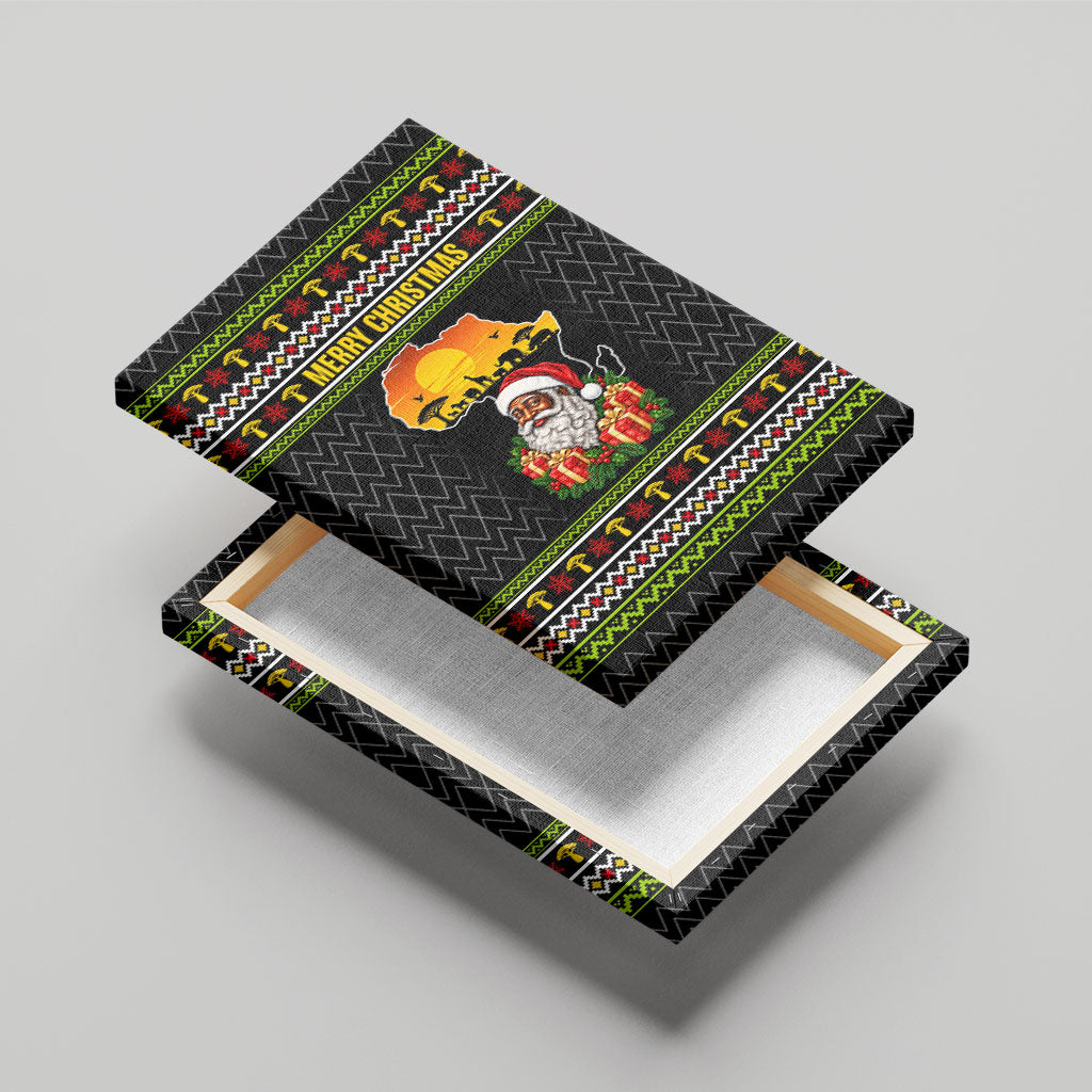 African Safari Black Santa Christmas Canvas Wall Art Ugly Pattern Sunset Baobab Tree Africa Map