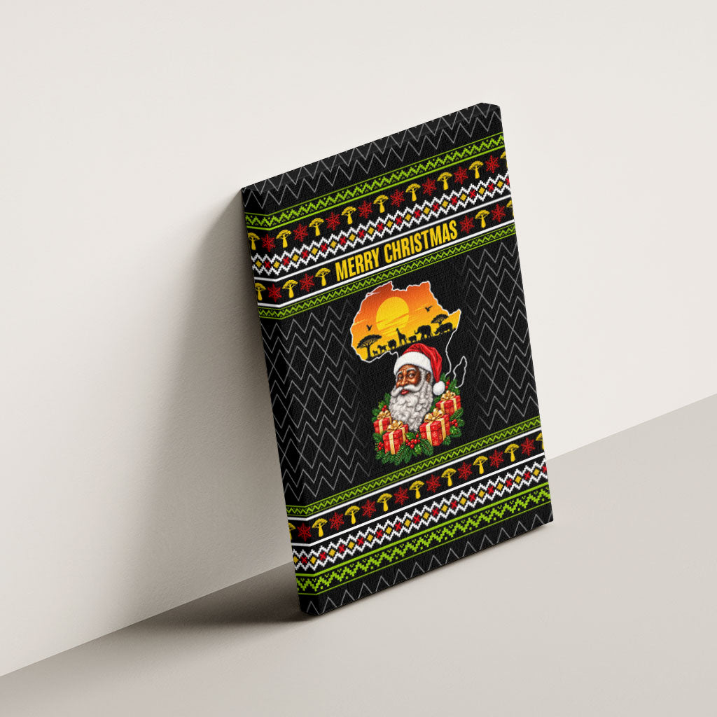 African Safari Black Santa Christmas Canvas Wall Art Ugly Pattern Sunset Baobab Tree Africa Map