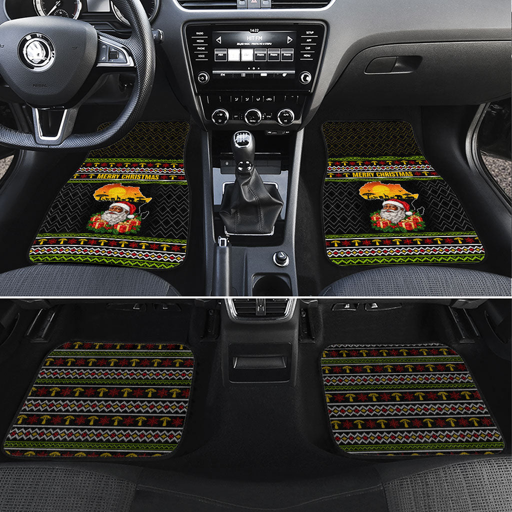 African Safari Black Santa Christmas Car Mats Ugly Pattern Sunset Baobab Tree Africa Map