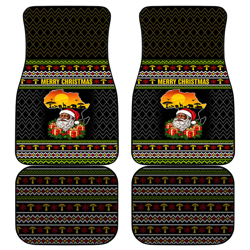 African Safari Black Santa Christmas Car Mats Ugly Pattern Sunset Baobab Tree Africa Map