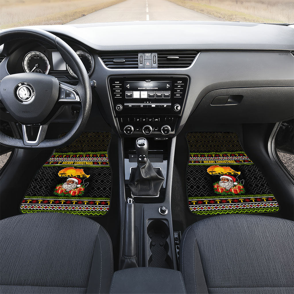 African Safari Black Santa Christmas Car Mats Ugly Pattern Sunset Baobab Tree Africa Map