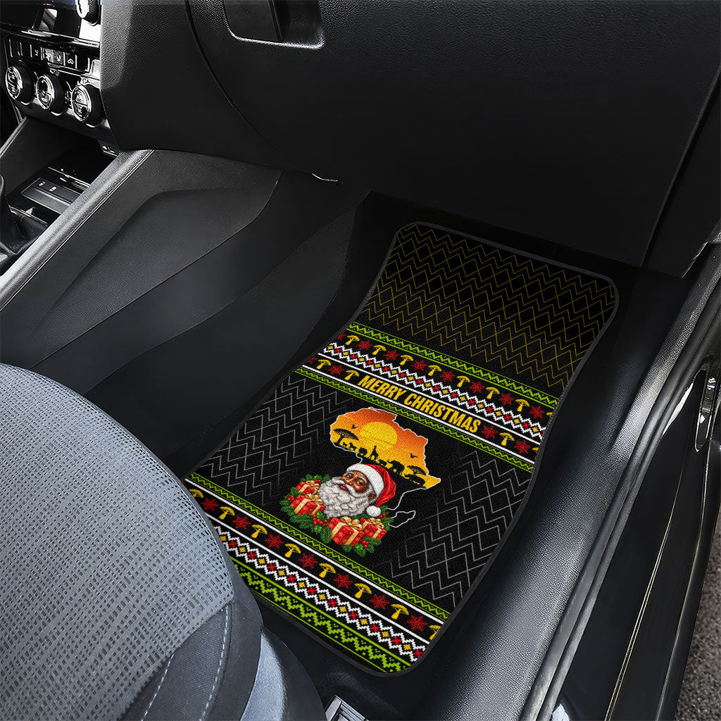 African Safari Black Santa Christmas Car Mats Ugly Pattern Sunset Baobab Tree Africa Map
