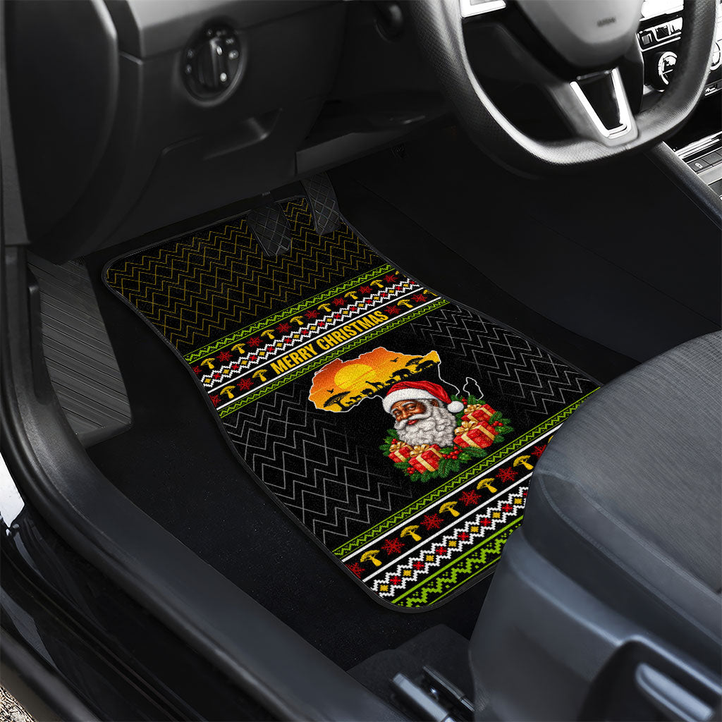African Safari Black Santa Christmas Car Mats Ugly Pattern Sunset Baobab Tree Africa Map