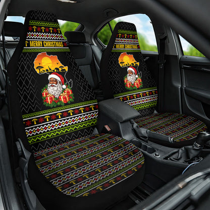 African Safari Black Santa Christmas Car Seat Cover Ugly Pattern Sunset Baobab Tree Africa Map