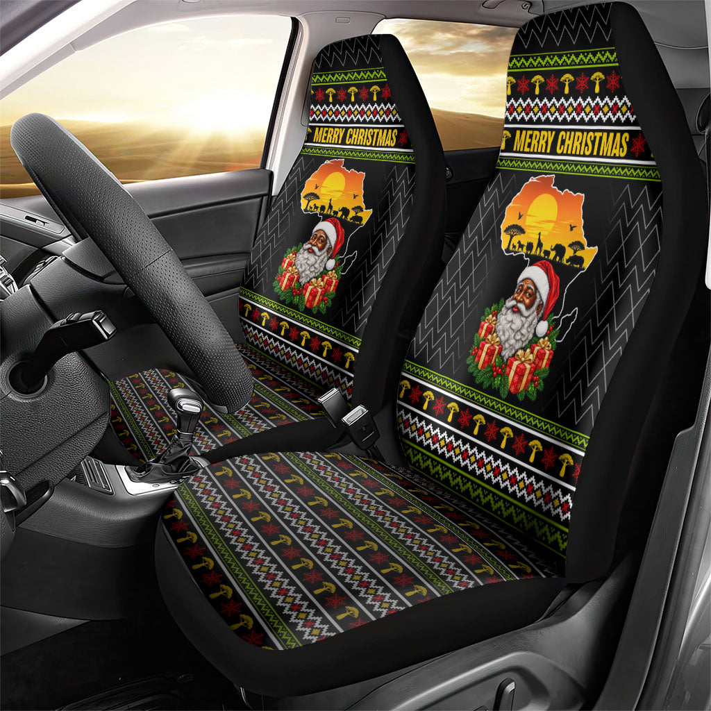 African Safari Black Santa Christmas Car Seat Cover Ugly Pattern Sunset Baobab Tree Africa Map