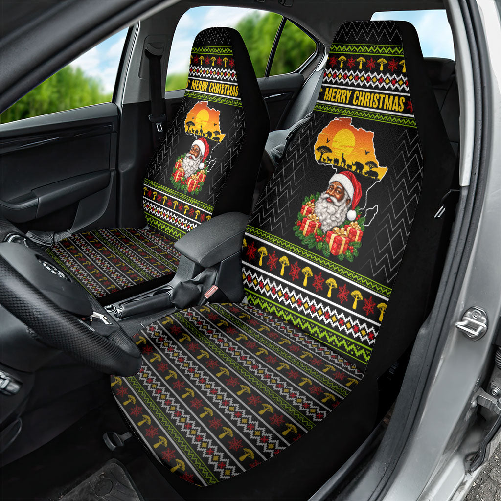 African Safari Black Santa Christmas Car Seat Cover Ugly Pattern Sunset Baobab Tree Africa Map