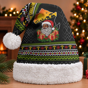 African Safari Black Santa Christmas Santa Hat Ugly Pattern Sunset Baobab Tree Africa Map