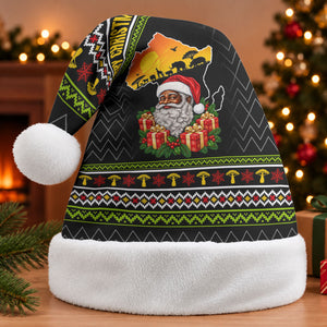 African Safari Black Santa Christmas Santa Hat Ugly Pattern Sunset Baobab Tree Africa Map