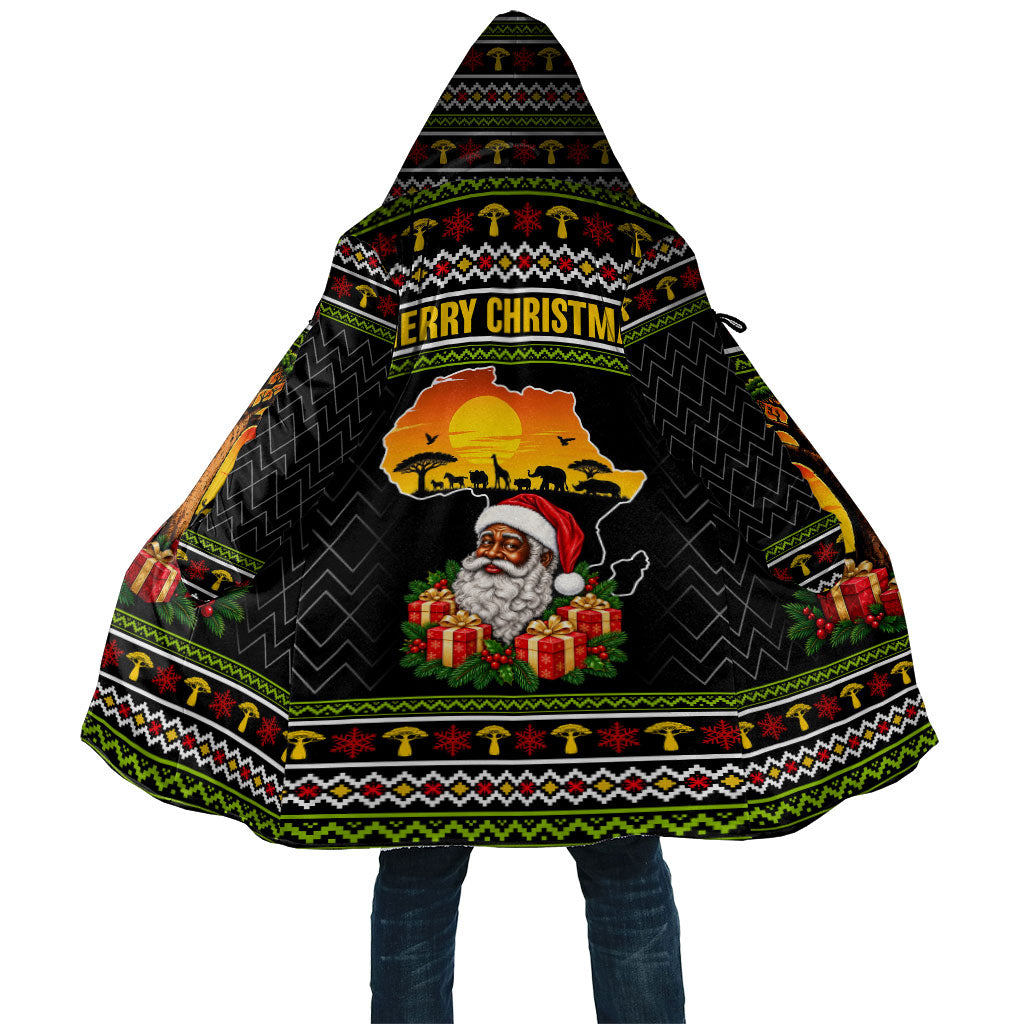 African Safari Black Santa Christmas Cloak Ugly Pattern Sunset Baobab Tree Africa Map