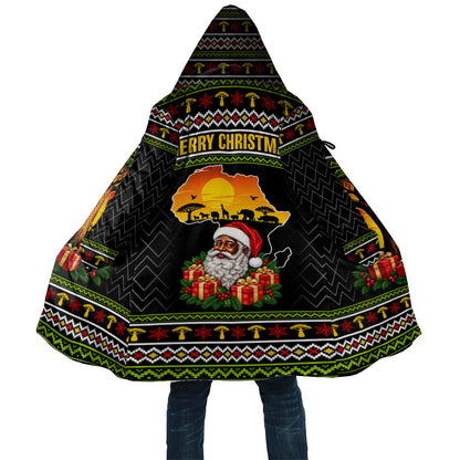African Safari Black Santa Christmas Cloak Ugly Pattern Sunset Baobab Tree Africa Map