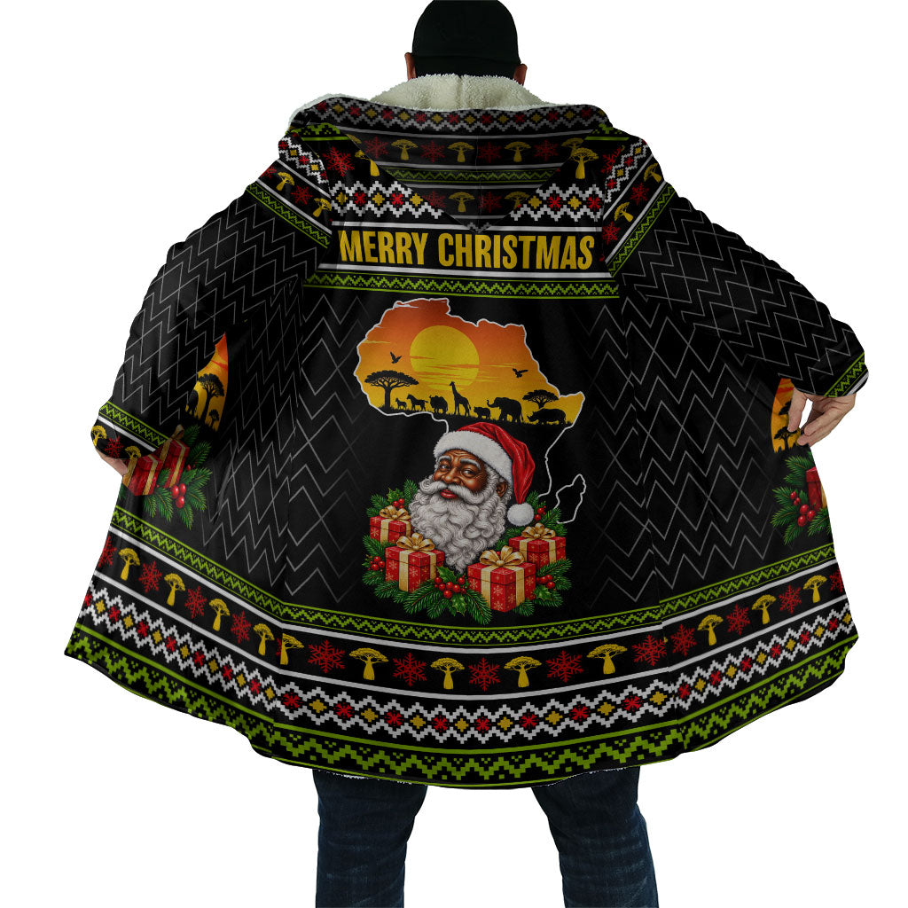 African Safari Black Santa Christmas Cloak Ugly Pattern Sunset Baobab Tree Africa Map
