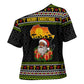 African Safari Black Santa Christmas Cross Shoulder Shirt Ugly Pattern Sunset Baobab Tree Africa Map