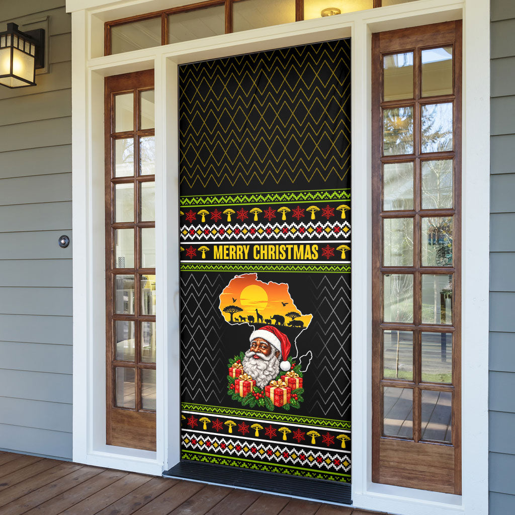African Safari Black Santa Christmas Door Cover Ugly Pattern Sunset Baobab Tree Africa Map