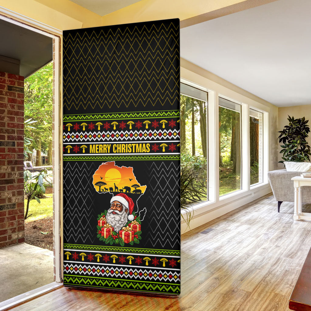 African Safari Black Santa Christmas Door Cover Ugly Pattern Sunset Baobab Tree Africa Map