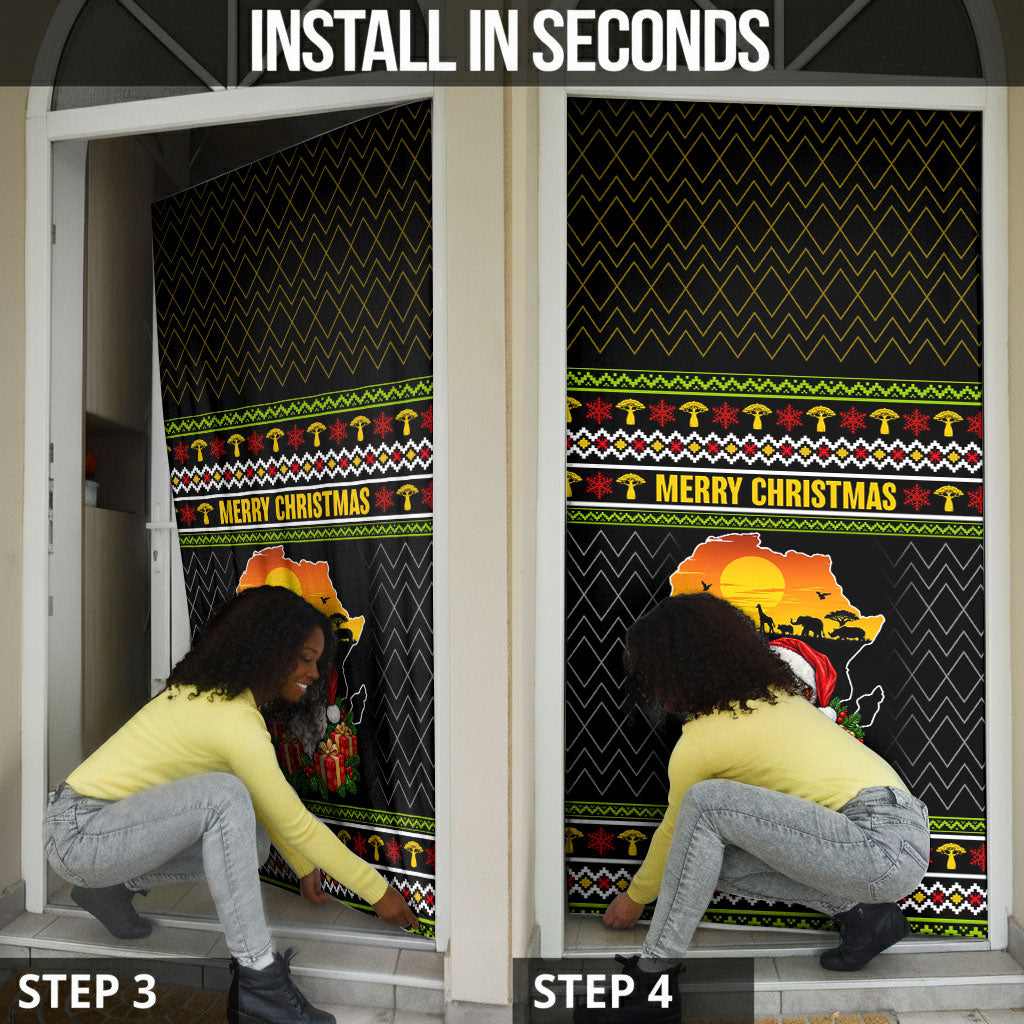 African Safari Black Santa Christmas Door Cover Ugly Pattern Sunset Baobab Tree Africa Map