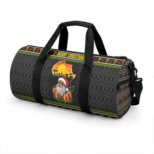 African Safari Black Santa Christmas Duffle Bag Ugly Pattern Sunset Baobab Tree Africa Map