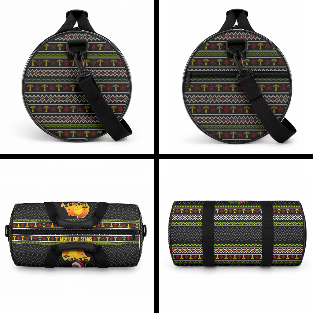 African Safari Black Santa Christmas Duffle Bag Ugly Pattern Sunset Baobab Tree Africa Map