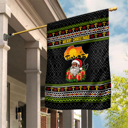 African Safari Black Santa Christmas Garden Flag Ugly Pattern Sunset Baobab Tree Africa Map