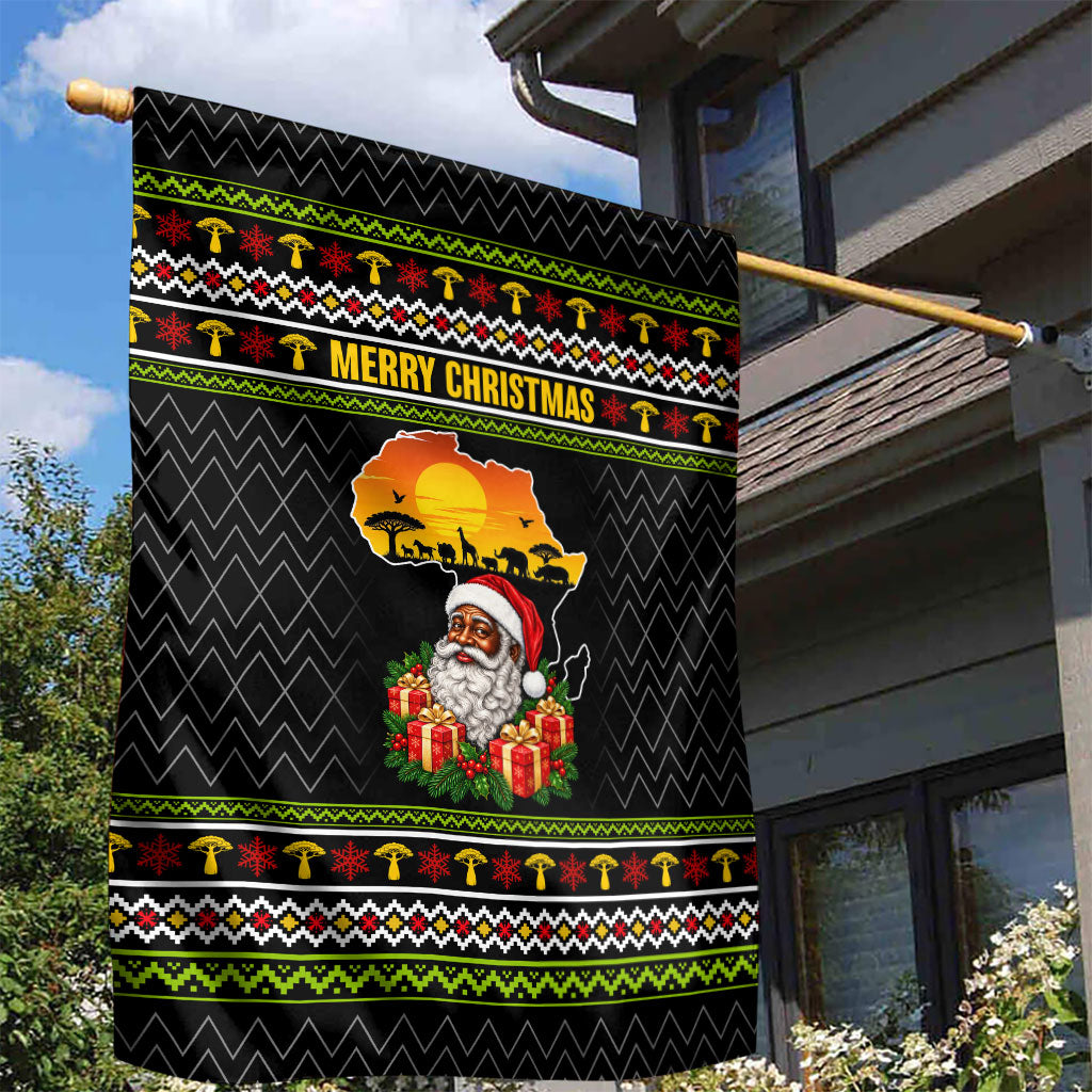 African Safari Black Santa Christmas Garden Flag Ugly Pattern Sunset Baobab Tree Africa Map