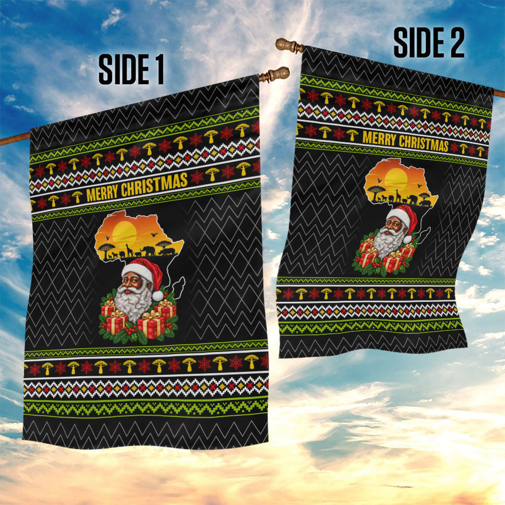 African Safari Black Santa Christmas Garden Flag Ugly Pattern Sunset Baobab Tree Africa Map