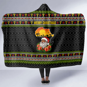 African Safari Black Santa Christmas Hooded Blanket Ugly Pattern Sunset Baobab Tree Africa Map