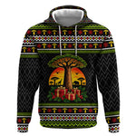 African Safari Black Santa Christmas Hoodie Ugly Pattern Sunset Baobab Tree Africa Map