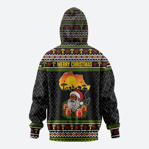 African Safari Black Santa Christmas Hoodie Ugly Pattern Sunset Baobab Tree Africa Map