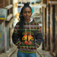 African Safari Black Santa Christmas Hoodie Ugly Pattern Sunset Baobab Tree Africa Map