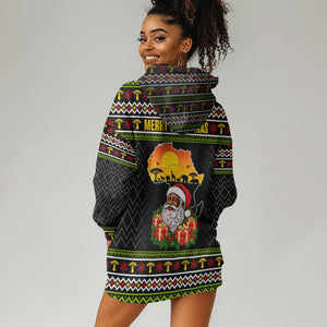 African Safari Black Santa Christmas Hoodie Dress Ugly Pattern Sunset Baobab Tree Africa Map