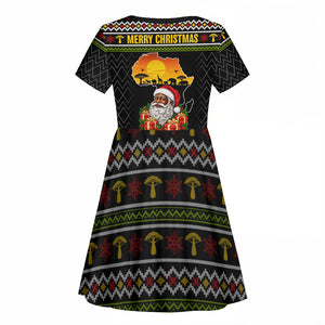 African Safari Black Santa Christmas Kid Short Sleeve Dress Ugly Pattern Sunset Baobab Tree Africa Map