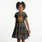 African Safari Black Santa Christmas Kid Short Sleeve Dress Ugly Pattern Sunset Baobab Tree Africa Map
