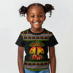 African Safari Black Santa Christmas Kid T shirt Ugly Pattern Sunset Baobab Tree Africa Map