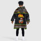 African Safari Black Santa Christmas Kid Wearable Blanket Hoodie Ugly Pattern Sunset Baobab Tree Africa Map