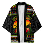 African Safari Black Santa Christmas Kimono Ugly Pattern Sunset Baobab Tree Africa Map