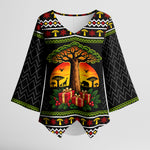 African Safari Black Santa Christmas Kimono Sleeve Blouse Ugly Pattern Sunset Baobab Tree Africa Map