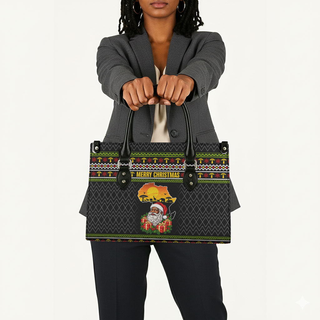 African Safari Black Santa Christmas Leather Bag Ugly Pattern Sunset Baobab Tree Africa Map