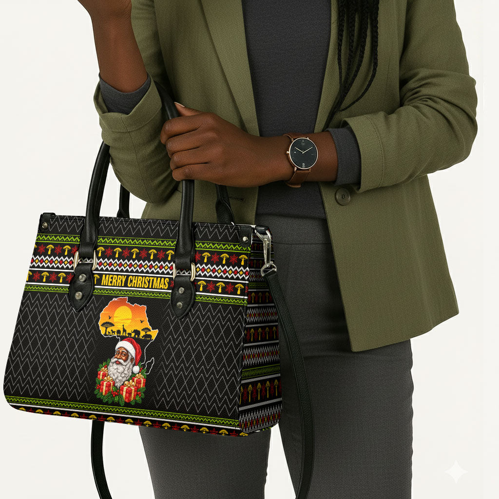 African Safari Black Santa Christmas Leather Bag Ugly Pattern Sunset Baobab Tree Africa Map