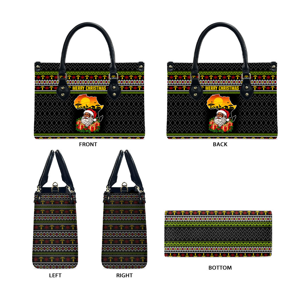 African Safari Black Santa Christmas Leather Bag Ugly Pattern Sunset Baobab Tree Africa Map