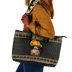 African Safari Black Santa Christmas Leather Tote Bag Ugly Pattern Sunset Baobab Tree Africa Map