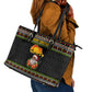 African Safari Black Santa Christmas Leather Tote Bag Ugly Pattern Sunset Baobab Tree Africa Map